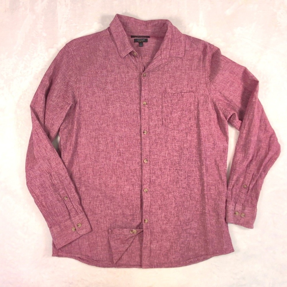 Marc Anthony Mens Large Slim Fit Linen Blend Button Down Shirt Long Sleeve Red